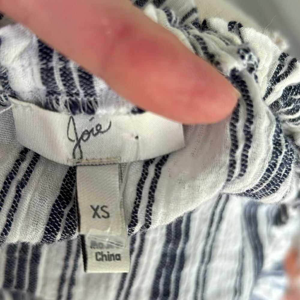 NWOT Joie Andoche Blue & White Stripe Camisole Pom Pom Fringe Tank Size: XS - Picture 11 of 12
